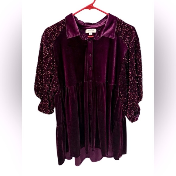 UMGEE Purple Velvet Babydoll Dress Sequin 3/4 Sleeve Button Up Holiday Fairycore - Picture 1 of 3